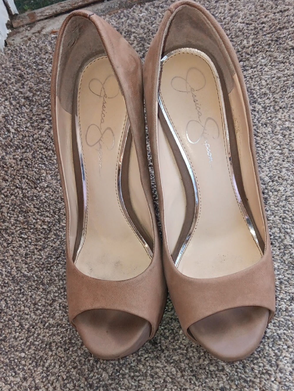 Jessica Simpson Nude/Tan Suede Peep-Toe Pumps